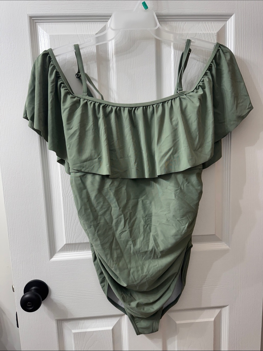 Pinkblush Maternity Green Off-Shoulder Ruffle Bathing Suit